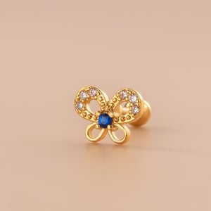 1 Piece Simple Series Classic Butterfly Titanium Steel Gold Color Material Zircon Women's Stud Earrings h5 